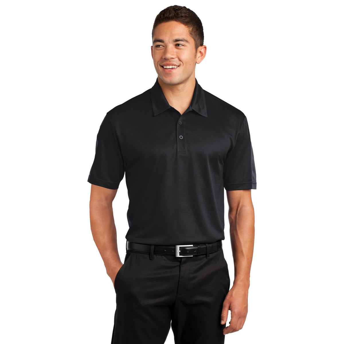 Polo Sport-Tek ST695 PosiCharge Active Textured Colorblock - Black/Grey
