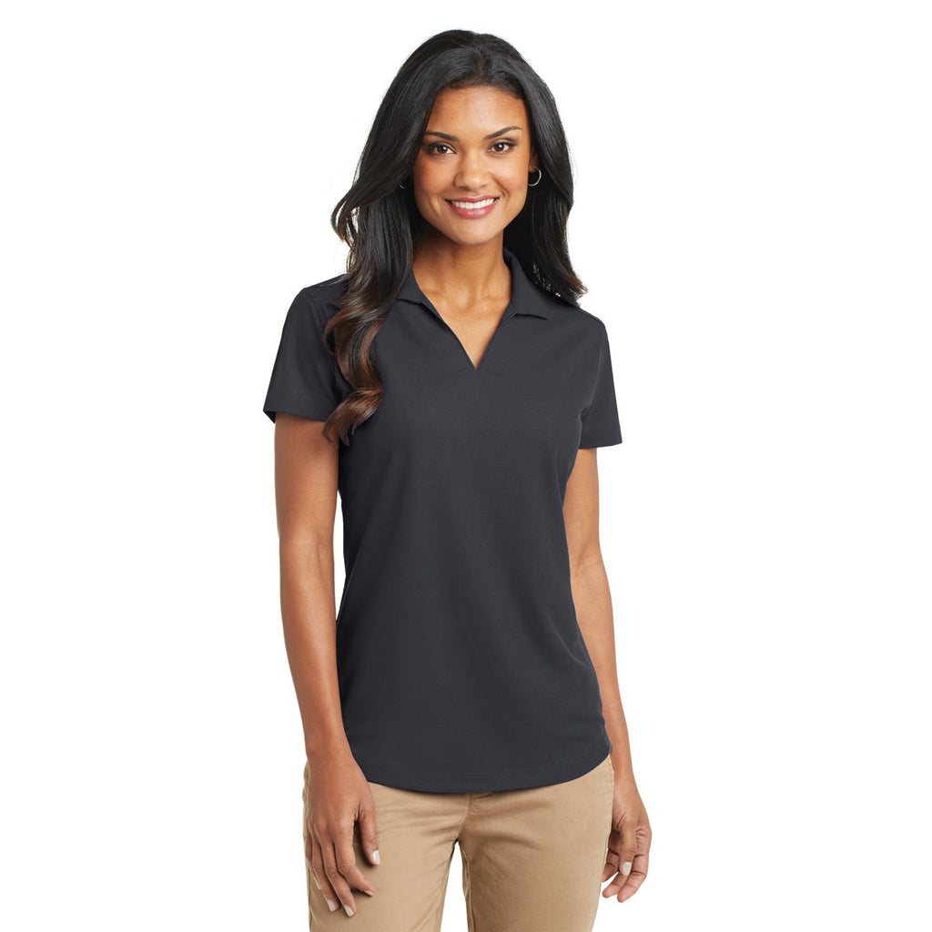 Gray Women Port Authority L572 Ladies Dry Zone Grid Polo - Battleship Gray