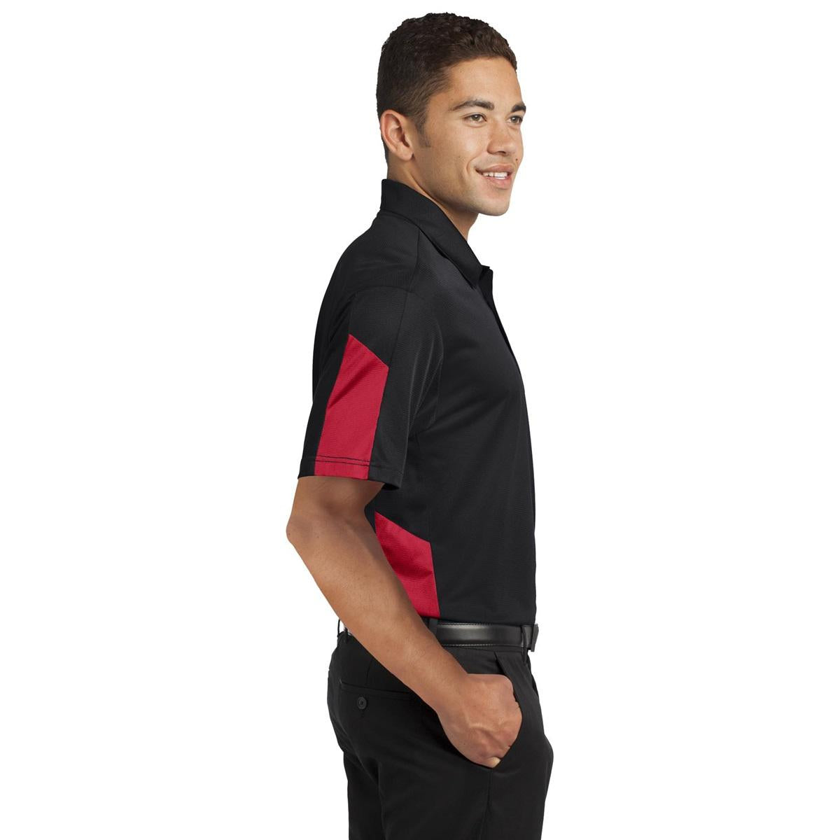 Polo Sport-Tek ST695 PosiCharge Active Textured Colorblock  - Black/True Red
