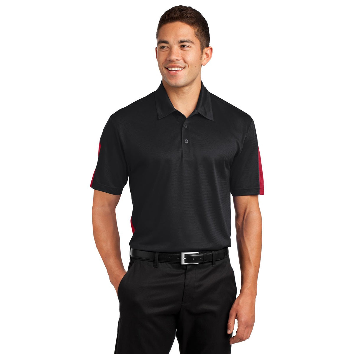 Polo Sport-Tek ST695 PosiCharge Active Textured Colorblock  - Black/True Red
