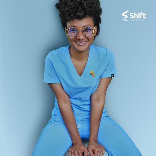 American Healthcare Institute Students Uniform - Baby Blue Plain Scrub Set Women
