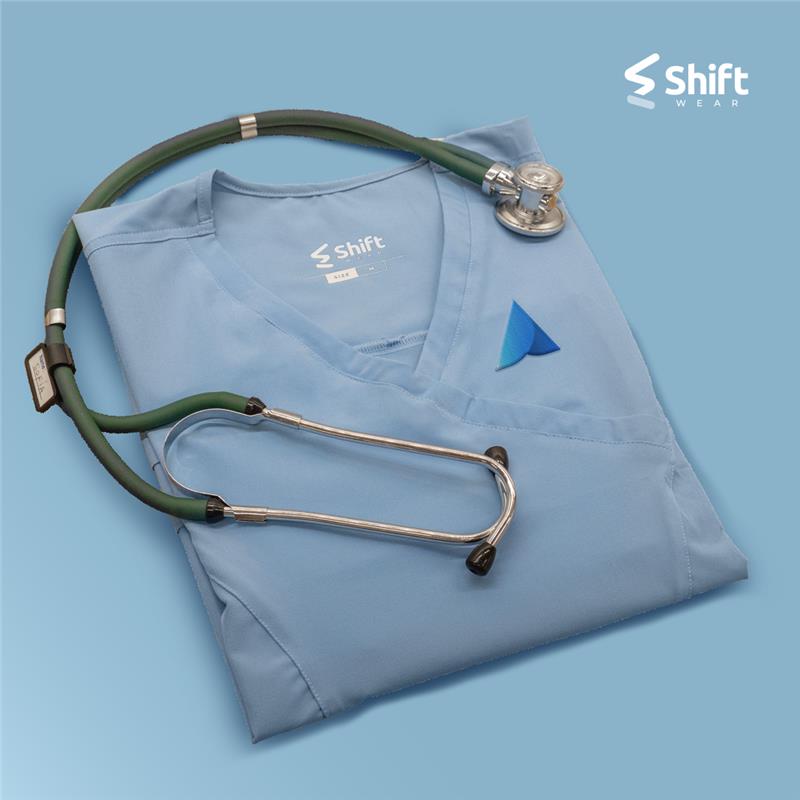 Faith Academy Nursing School Students Uniform - Baby Blue Plain Scrub Set Women